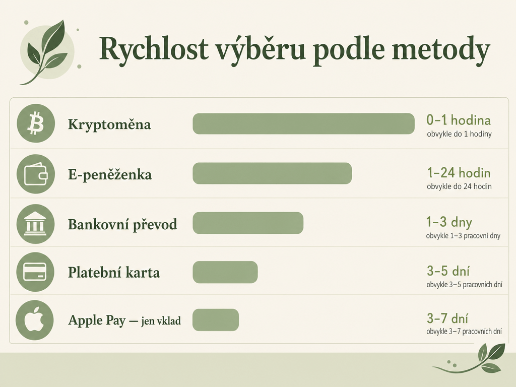 Rychlost výběru z online casina podle platební metody